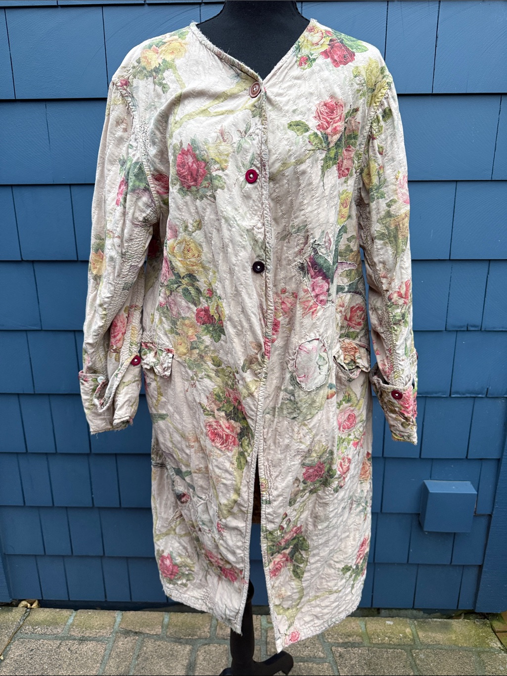 Magnolia Pearl Quilted Cream Jacket Leni Bird Pink & Green Floral One Size Nwt